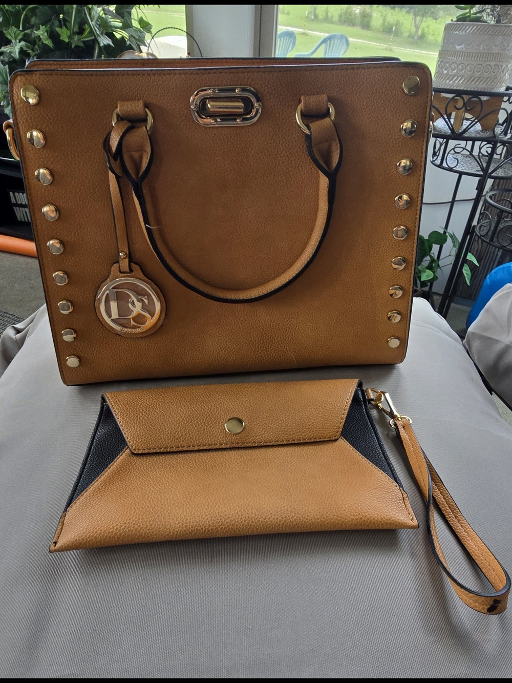 Dasein Tan Stud-Accent Tote and Wristlet Set - Women's Handbag